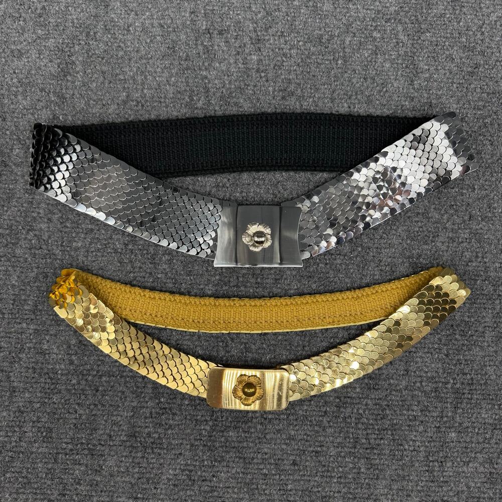 VTG Elastic Metal Scale Belts Gold Tone Silver Tone